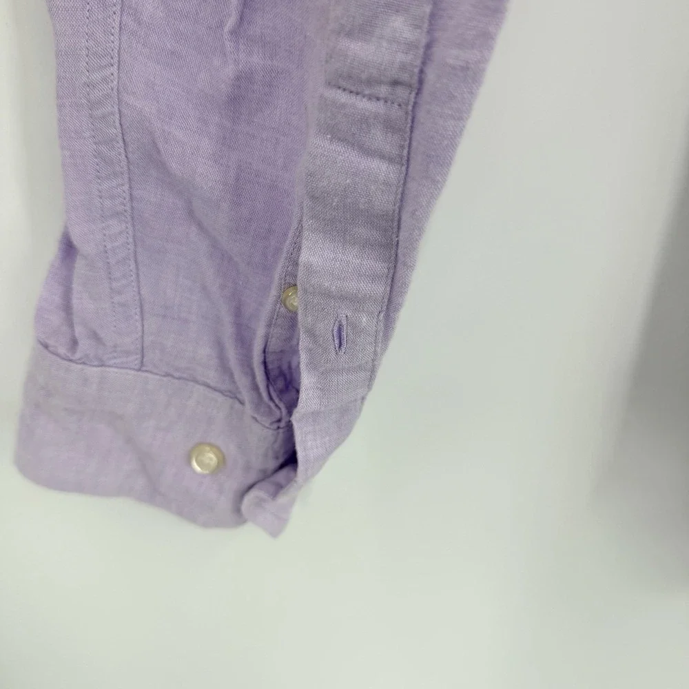 Banana Republic Linen Cotton Sz L Untucked Slim Fit Button Up Shirt Lilac Beachy